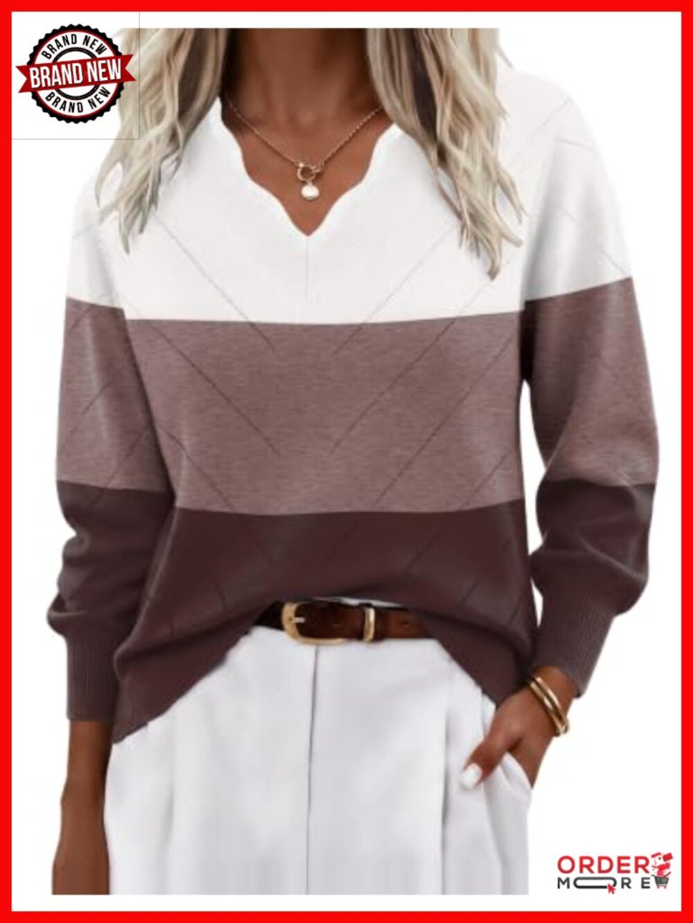 Ekouaer V-Neck Knit Pullover Sweater Long Sleeve Casual Lightweight